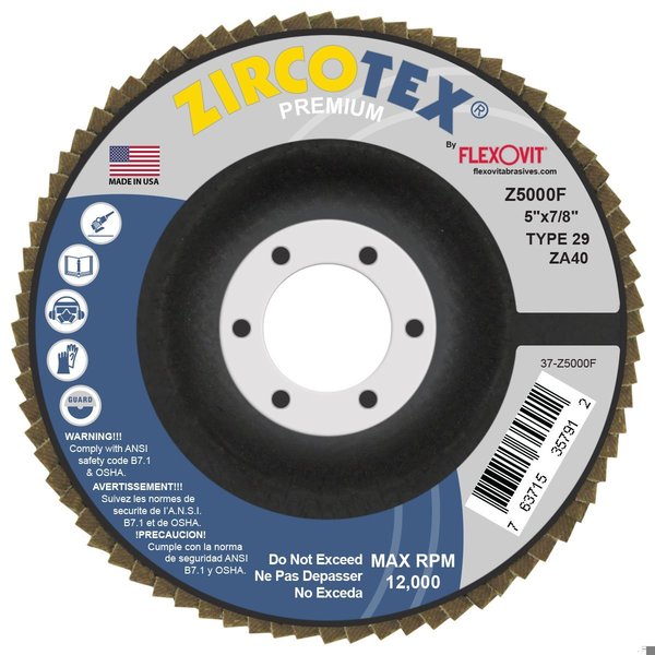 Flexovit FLAP DISC ZIRCOTEX 5 in X7/8 in 5X7/8 Z5000F